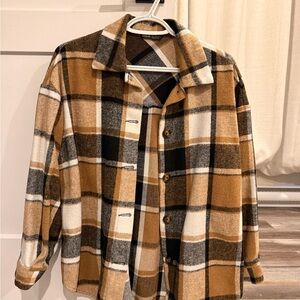SHEIN Checkered Shirt Jacket in Brown and Black